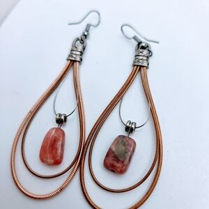 Handmade Wire Wrapped Cherry Quartz Teardrop Earrings – Copper Boho Jewelry